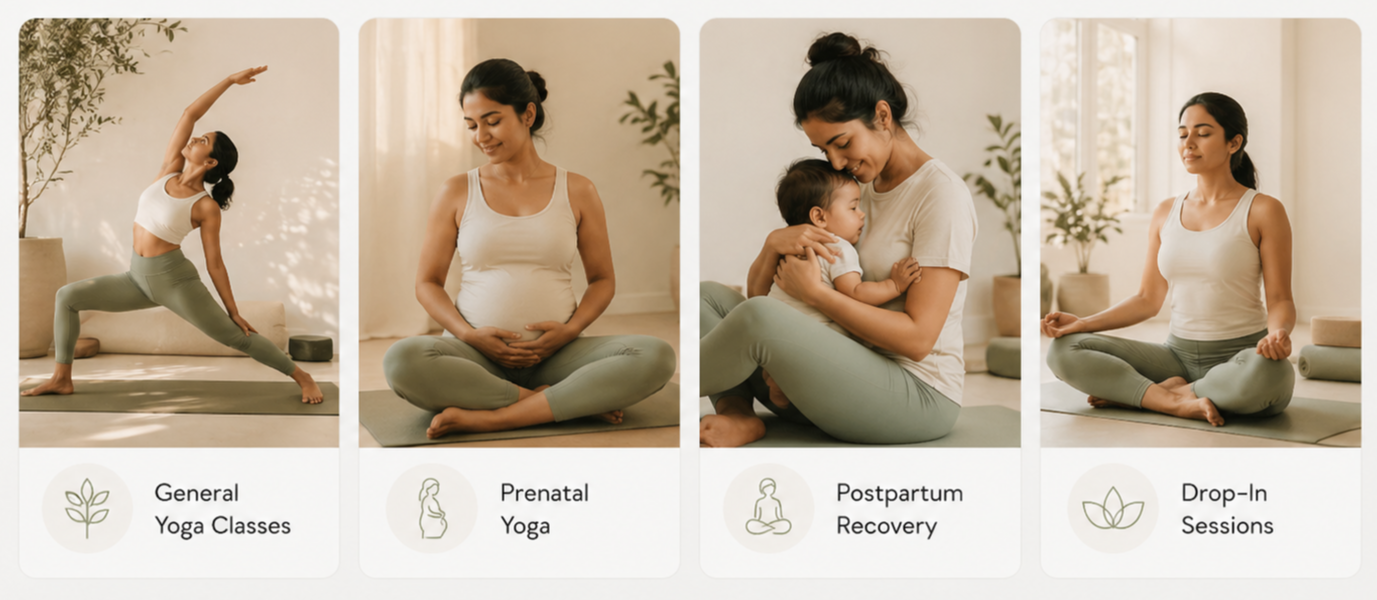 Programs: General Yoga, Prenatal, Postpartum, Drop-In